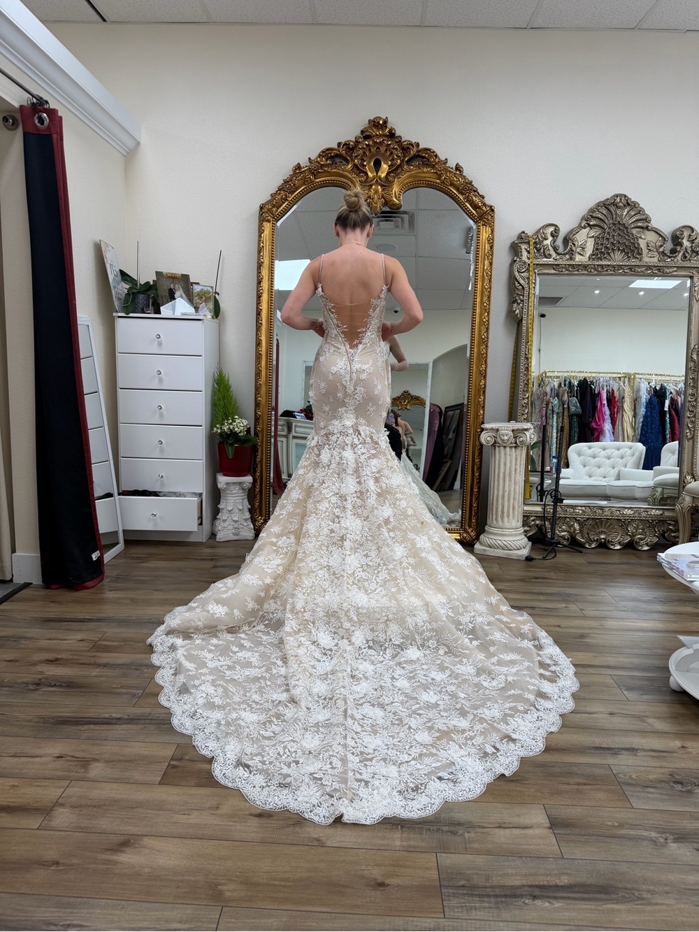 Sheer Lace Mermaid Wedding Dress in Ivory - Picture 4 of 6